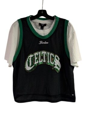 NWT The Wild Collective Boston Celtics Sequin T-shirt Jersey Size L